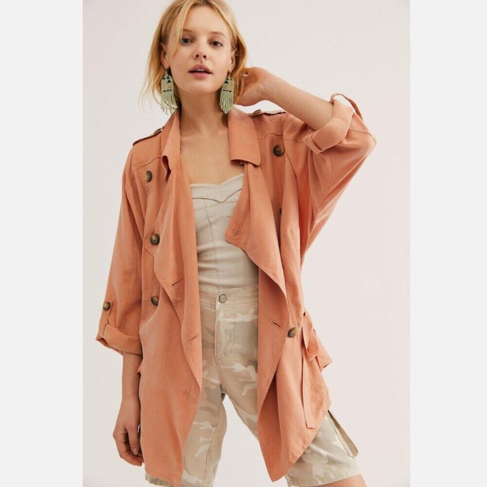 Free People Peach Double-Breasted Trench Coat